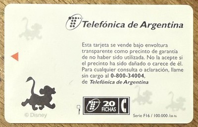 ARGENTINIEN R° DISNEY V° OMNIPOINT OHNE CHIP KARTEN TELECARTE DUMMY PHONE CARD