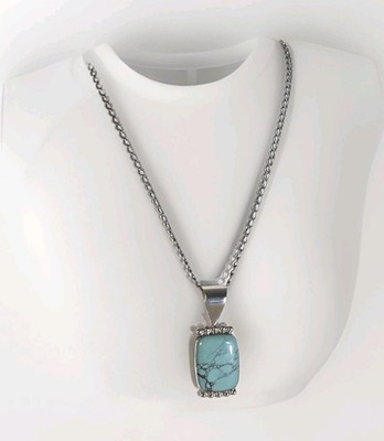 Jay King Sterling Silver Cloudy Mountain Turquoise Pendant Necklace 17'' Vtg