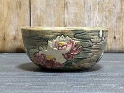 Vintage Weller Pottery Woodcraft Rustic Water Lily Bowl Planter c 1920