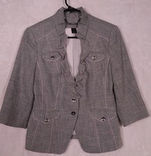White House Black Market Gray Crosshatch Blazer Jacket Retail 158 Size 4