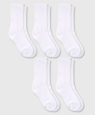 Hanes Premium Girls' Pure 5Pk Crew Socks White
