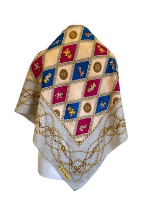 Y9# Renato Balestra 100% Silk Scarf Made in Italy Chain Print Bears Geometric