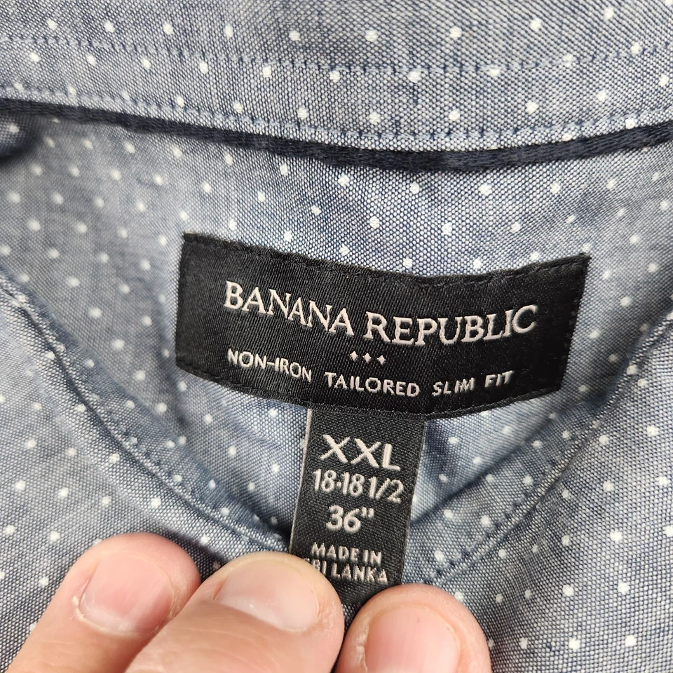 Banana Republic Men Sz XXL Shirt Non Iron Slim Fit Gray Polka Dots Long Sleeve - Image 2 of 4