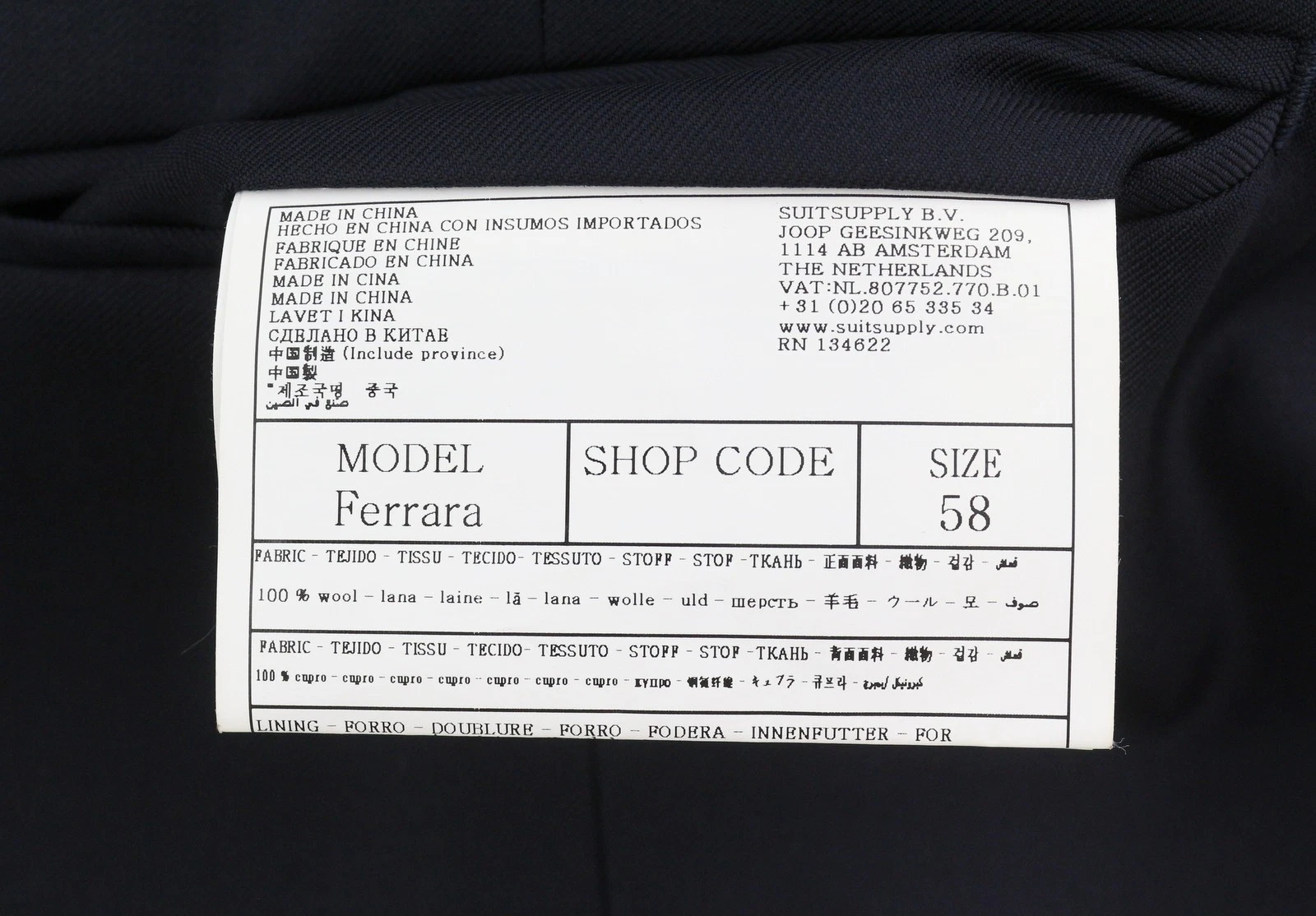 SUITSUPPLY Men Waistcoat Ferrara UK48R Navy Wool Single Breasted Vest DDP - product detail image 7