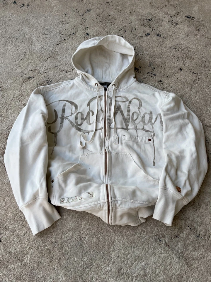 DE COLECCIÓN RECORTADA Y2K ED RESISTENTE ESTILO STREETWEAR ROCAWEAR SUDADERA CON CAPUCHA Foto 3 de 4