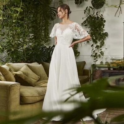 A-line O-neck Wedding Dresses Flare Sleeves Lacing up Sequined Tulle Brautmode | eBay A-line O-neck Wedding Dresses Flare Sleeves Lacing up Sequined Tulle Brautmode | eBay