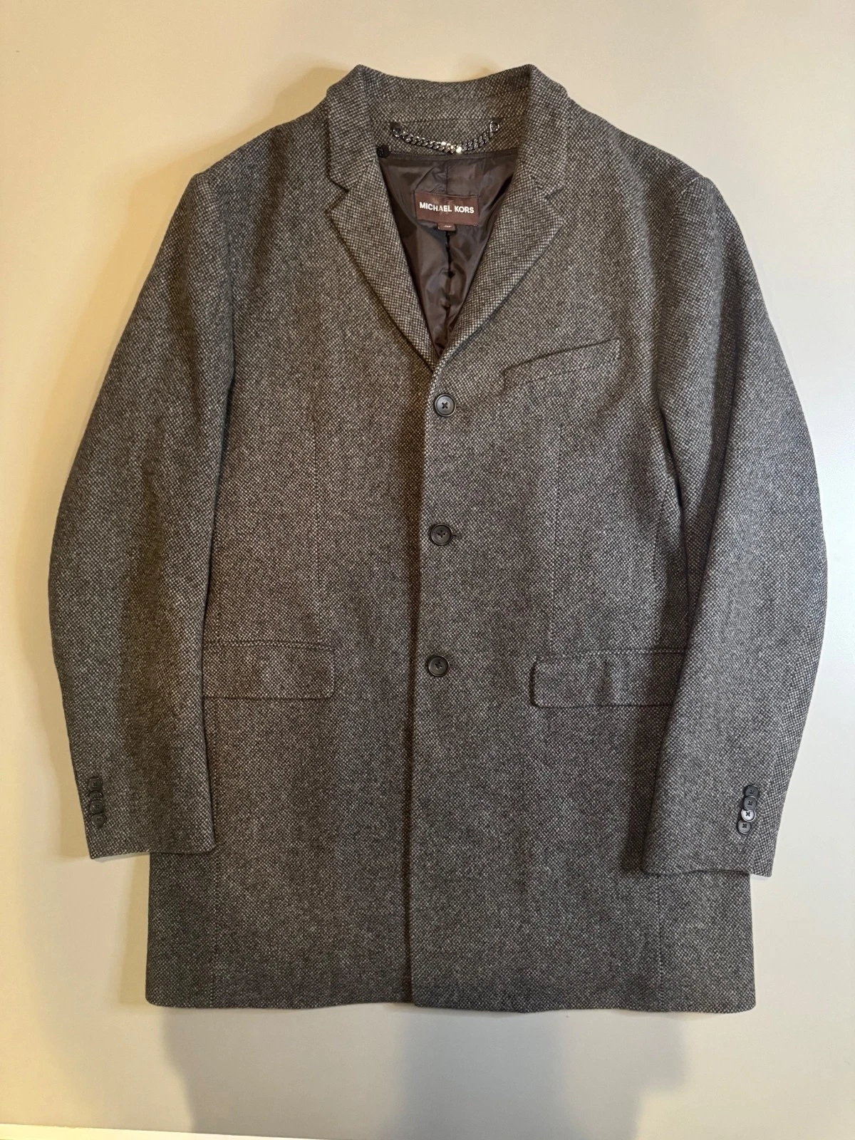 Michael Kors Charcoal Melange Wool Blend Overcoat, Large image 1