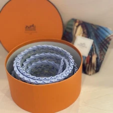 Hermes Pleated Carre 90 Scarf with Box Blue cold weather Japan