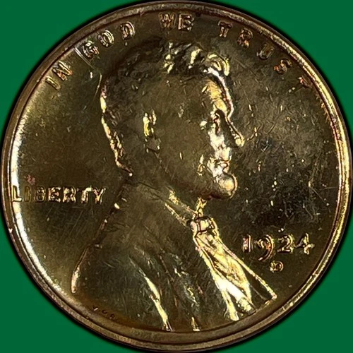 1924-D Lincoln Wheat Cent Fine F Coin, Harshly Cleaned #34391