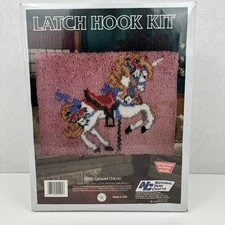 National Yarn Crafts Latch Hook Kit Carousel Unicorn Horse R886 20x27 Inch