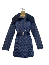 Principles Size 12 Navy Quilted Popper Button Close Belted Coat Jacket