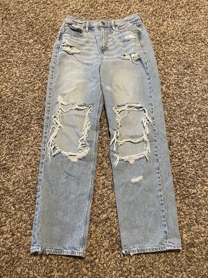 Women s American Eagle Highest Rise 90's Boyfriend Holes Jeans 10 Long