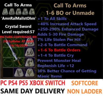   PC PS4 PS5 XBOX SWITCH   CTA Extra % Life/Mana Diablo 2 Resurrected Items D2R