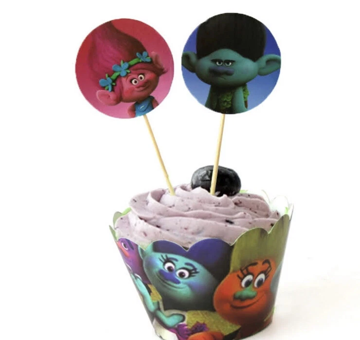 24 peças galho de papoula troll ação cupcake topper aniversário menina menino - Imagem 2 de 4