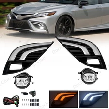 For 2018-2020 Toyota Camry SE XSE LED Fog Lights Bumper Lamps with Bulbs+DRL