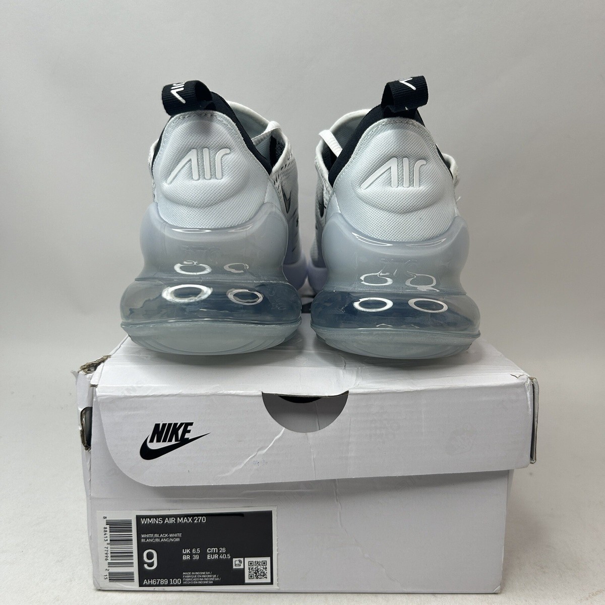 Nike Air Max 270 WMNS “White Black” AH6789-100 Women's 9 New