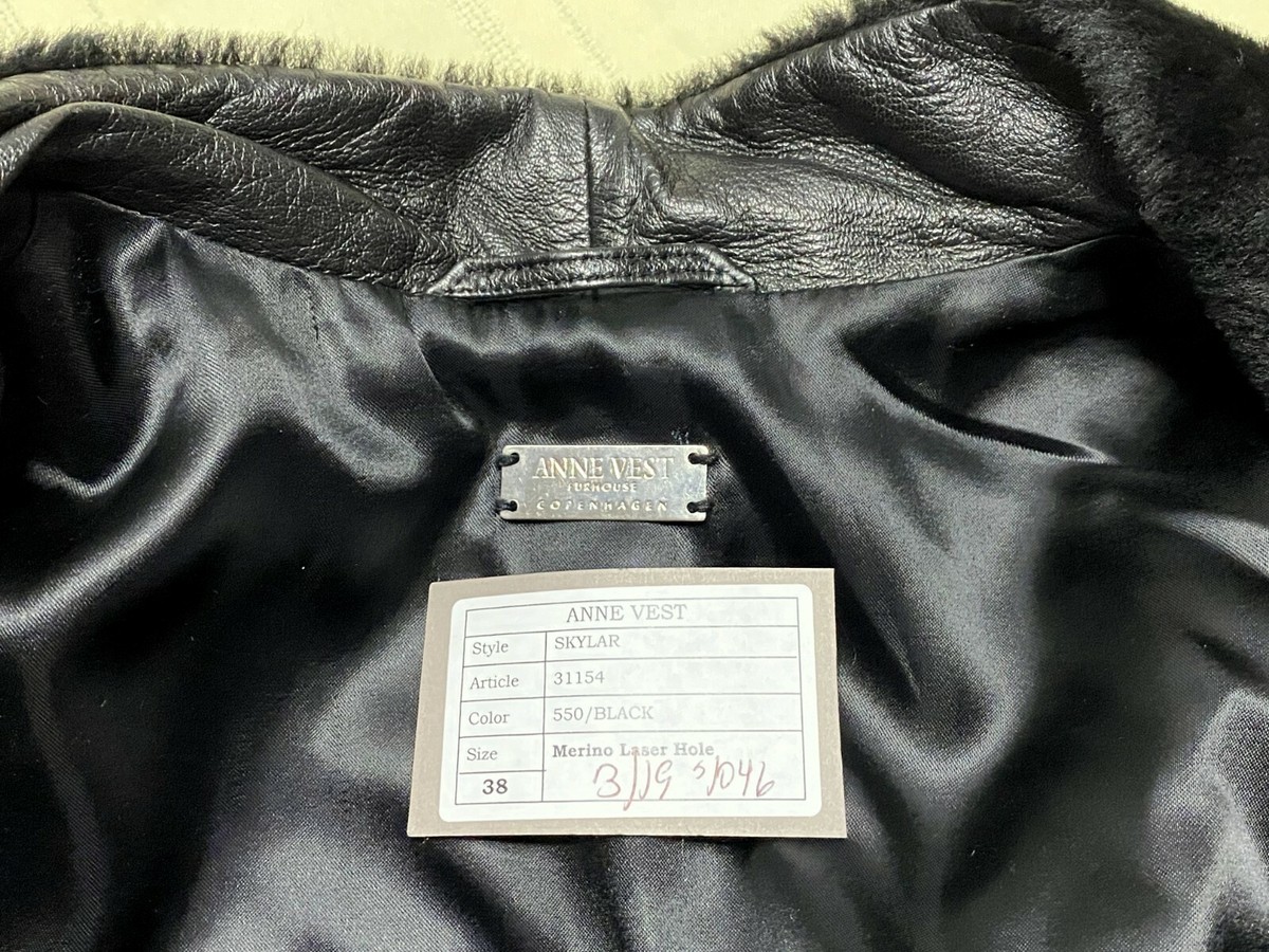 Anne Vest Marino Laser Hole Sheepskin/Leather Black Coat Size EUR