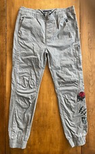 Boys NITROUS BLACK EMBROIDERED JOGGERS Pull On ELASTIC WAIST Patches GRAY nwot M
