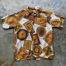 Vintage Hawaiian Loop Collar Shirt L Fit Cotton Print tiki beach surf
