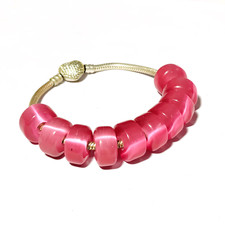 10 Pcs Flashy Pink Cat's Eye Gemstone 14x8mm Large Hole European Bracelets Beads