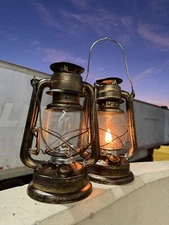 Lot 2 Vintage Style Hurricane Lamp Antique Kerosene Oil Lantern Camping Bronze