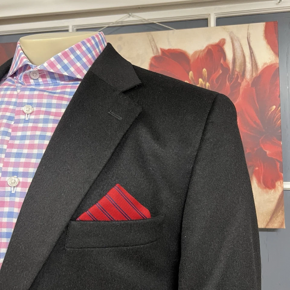 Tasso Elba Cashmere Jacket Sport Coat Mens 42L Long Black Blazer - Image 4 of 4