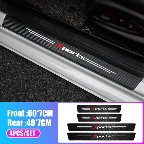 4Pcs Universal Car Door Plate Sill Scuff Cover Anti Scratch Carbon Fiber Sticker - Foto 2 di 12