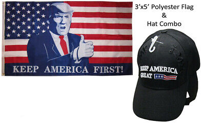 3x5 Trump Keep America First Red Flag & Trump 2020 Keep America Great Black Hat 3x5 Trump Keep America First Red Flag & Trump 2020 Keep America Great Black Hat