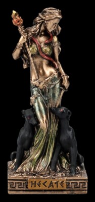 Hekate Figur klein - Mondgöttin mit Hunden - griechische Götterfigur Dekofigur