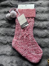 Koolaburra by Ugg Christmas Stocking Red Cable Knit Faux Fur Pom Poms 21" NWT