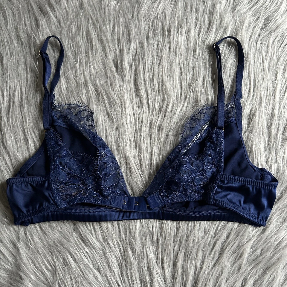 Victoria’s Secret Unlined Wireless Bra Womens Size Small Blue Floral Lace - Image 4 of 4