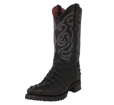 Mens Black Motorcycle Boots Alligator Tail Pattern Leather J Toe Cowboy Botas