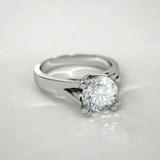 3Ct Round Cut Moissanite Solitaire Engagement Ring 14K White Gold Plated