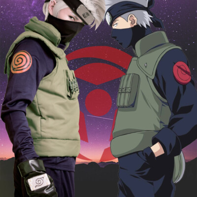 Naruto Kakashi Konoha Ninja Uniform Cosplay Costume Vest Headband Anime  Outfit
