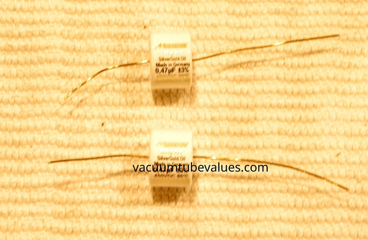 PAIR (TWO) Mundorf MCap EVO Silver-Gold Oil Capacitor 0.47uf 0.47