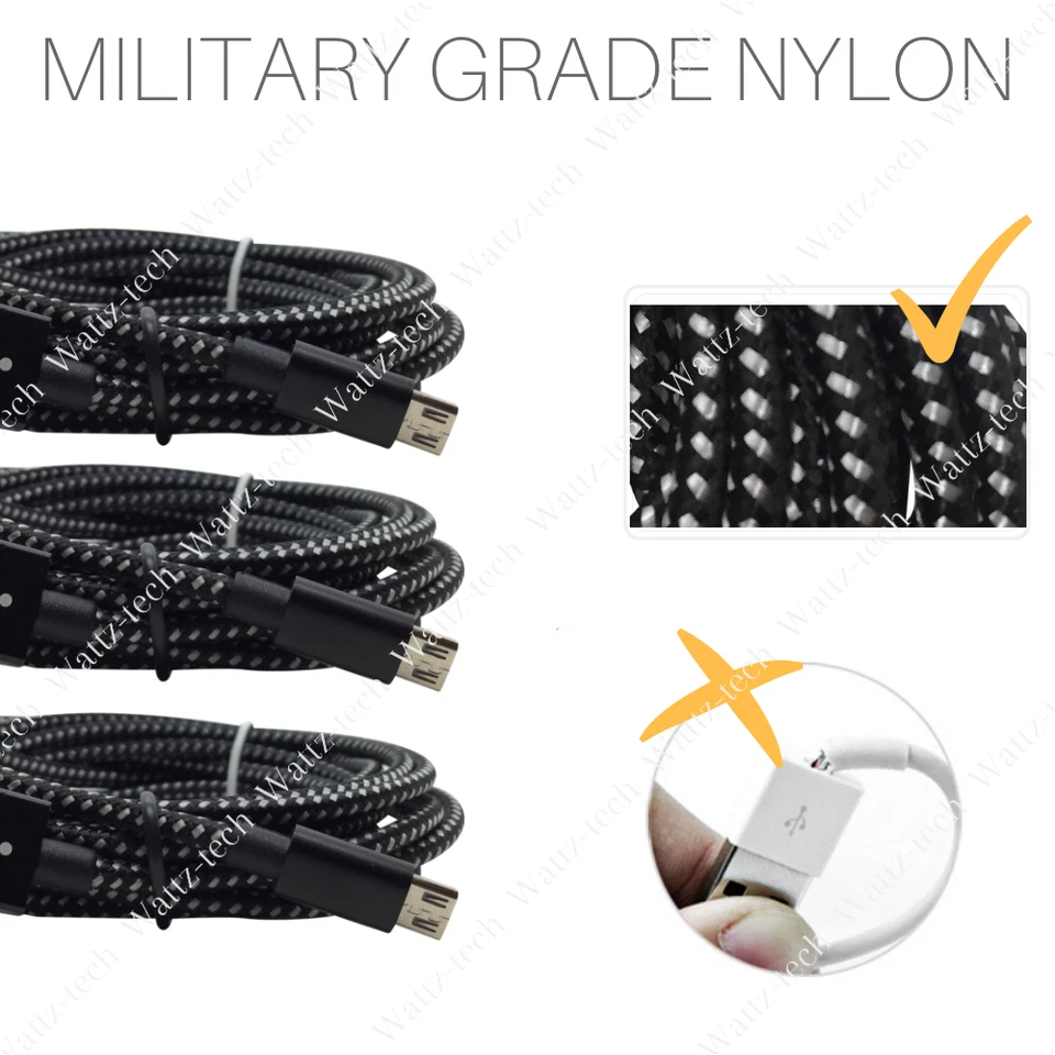 5 PACK 10Ft Fast Micro USB Charger Cable Cord Braided Lot For Android Samsung LG - Image 3 of 4