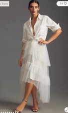Anthropologie Maeve Tulle  Pearl-Embellished Sheer Tiered Bridal Skirt M