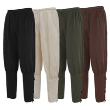 Hot Mens Medieval Renaissance Knight Pirate Pants Horseman Ankle Banded Trousers