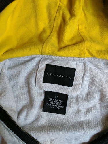 Size 6 Sean John Boy Hoodie Sweater Cardigan Yellow Hood 100% Cotton - Picture 3 of 4