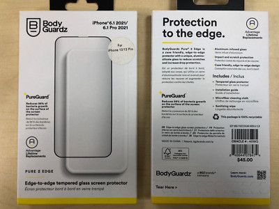 BodyGuardz Pure 2 Edge Full Tempered Glass Protector for iPhone 14 / 13 / 13 Pro