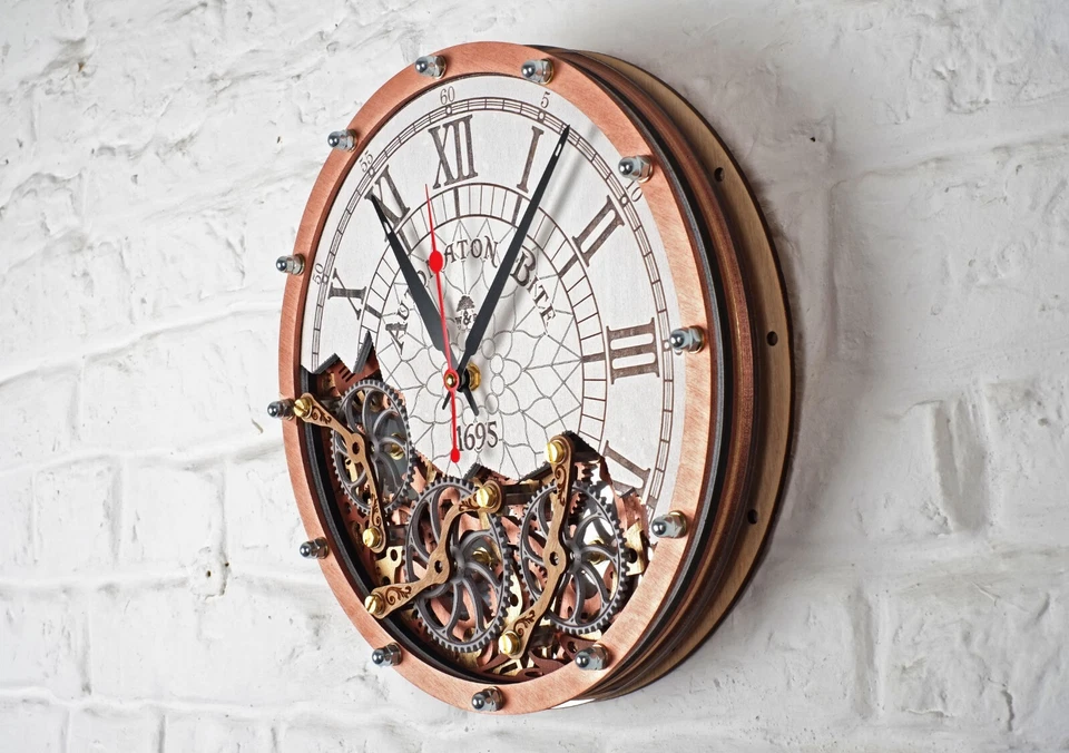 Reloj de Pared Automaton 1695 Blanco Cooper, Diseño Steampunk Decoración del Hogar Engranajes Móviles Foto 4 de 4