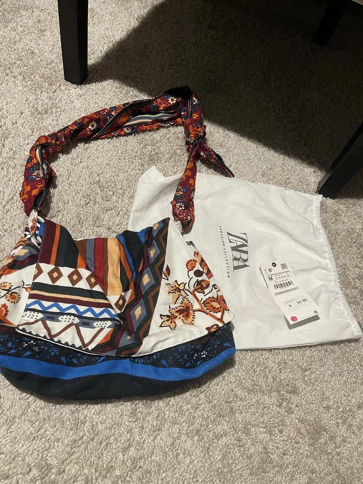 RARE ZARA WOMEN'S MULTI PRINTED HANDKERCHIEF FABRIC BAG BLOGGERS FAV!!! - Image 2 of 4