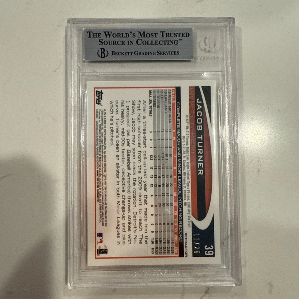 2012 Topps Chrome Red Refractor Jacob Turner BGS 9 Mint 11/25 RC - Image 2 of 2