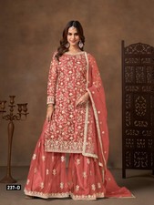Peach Net Heavy Work Sharara Suit for Women  Wedding Party Wear Designer Embroi