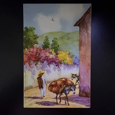 Vintage Mexican Art Postcard Tipico Mexicano Burro Scene Foto-Color Vintage MCM