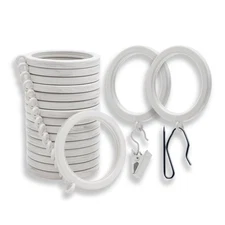 18 Luxury Curtain Rings Metal 1.5" ID Smooth Nylon Inserts w/Clips Pinhooks Set