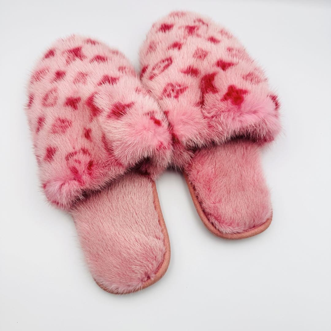Louis Vuitton Mink Fur Pink Slippers 25021106 WomenS Luxury Casual