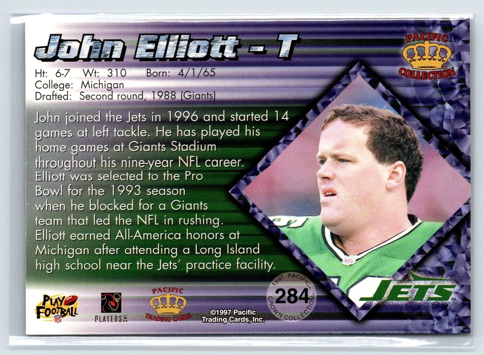 1997 Pacific Crown Collection Copper #284 John Elliott - Image 2 of 2