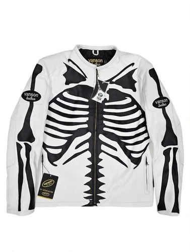 Men's Custom Leather Jacket Motorcycle Skeleton Biker Genuine Cow Leather Jacket - product listing photo