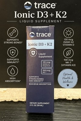 Trace Minerals Ionic D3 + K2 Liquid Supplement 5000 IU MK-7 2 fl oz 59 mL